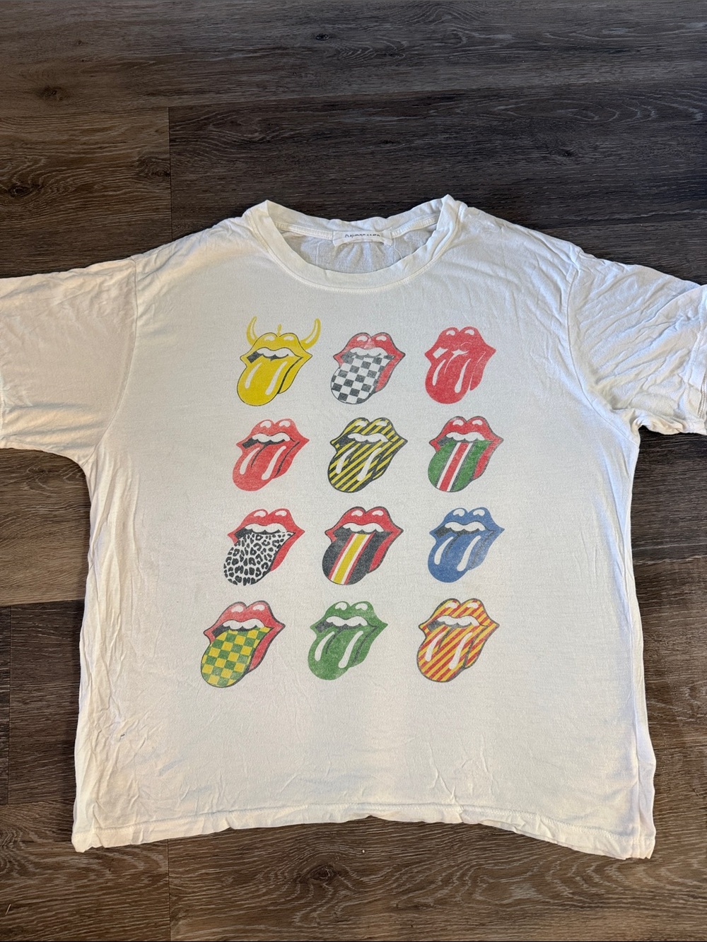 Free People White Graphic Tee with Multi-Color Tongue Icons